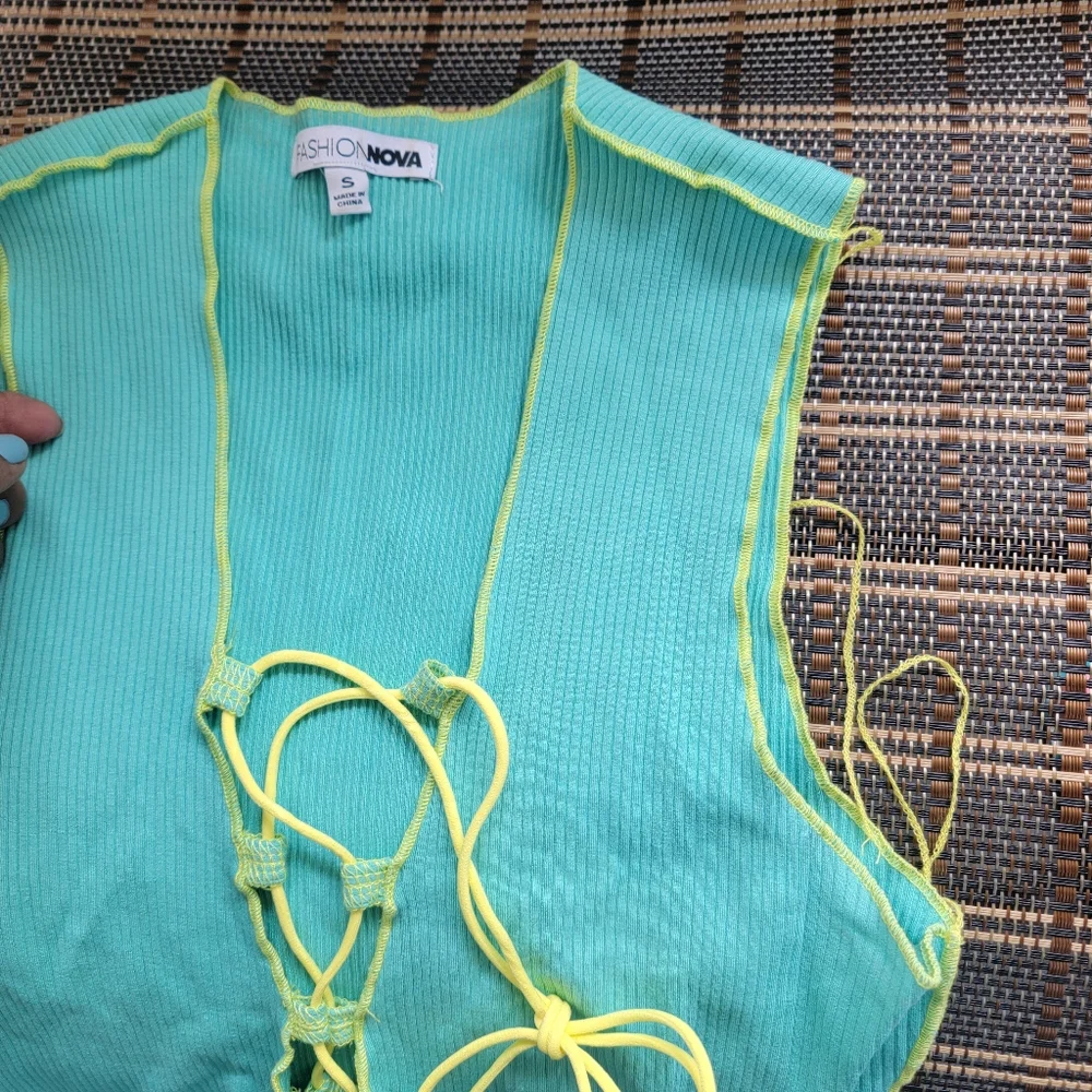 Sleeveless Aqua Lace-Up Bodycon Dress S